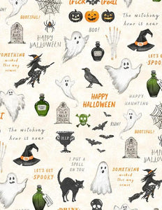 Wilmington Prints Midnight Haunting Large All Over Cream  3008-96482-119