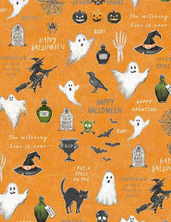 Wilmington Prints Midnight Haunting Large All Over Orange  3008-96482-819