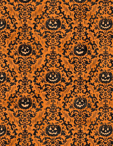 Wilmington Prints Midnight Haunting Pumpkin Damask Orange  3008-96485-898
