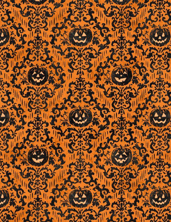 Wilmington Prints Midnight Haunting Pumpkin Damask Orange  3008-96485-898