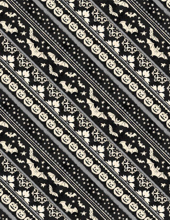 Wilmington Prints Midnight Haunting Ticking Stripe Black/Gray 3008-96485-919