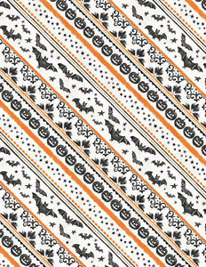 Wilmington Prints Midnight Haunting Ticking Stripe Cream/Orange 3008-96485-198