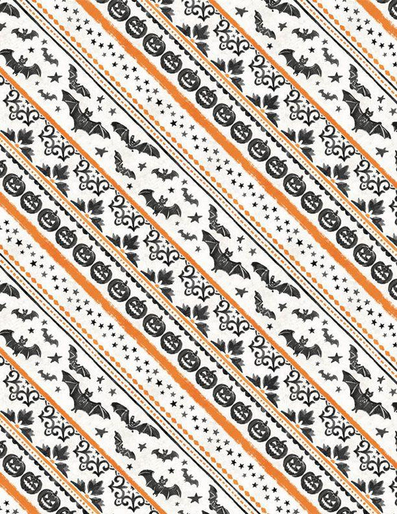 Wilmington Prints Midnight Haunting Ticking Stripe Cream/Orange 3008-96485-198