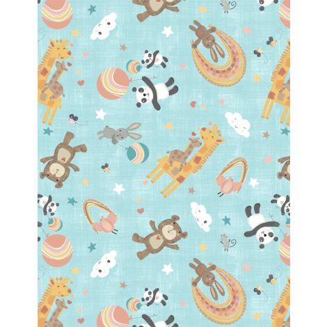 Wilmington Prints Rainbow Dreams Animal Toss Blue  3073-43019-453