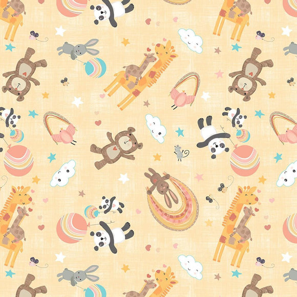 Wilmington Prints Rainbow Dreams Animal Toss Yellow  3073-43019-553