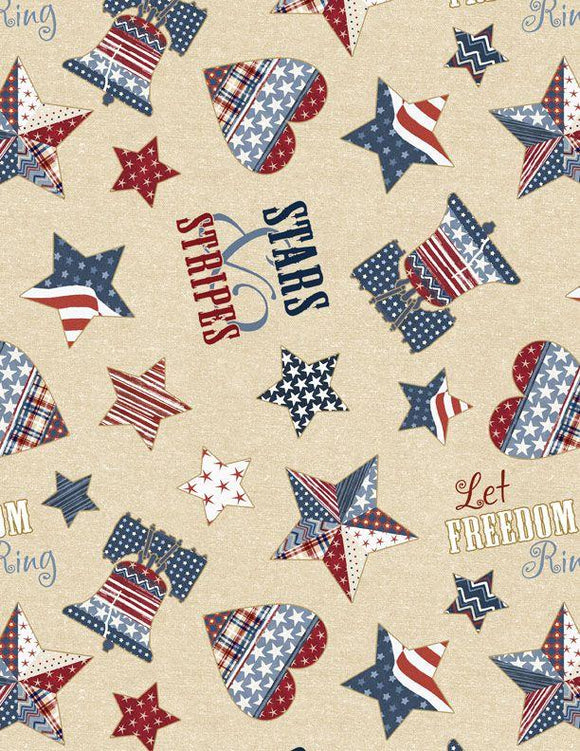 Wilmington Prints Stars of Valor Patriotic Toss Cream  3028 30085 234
