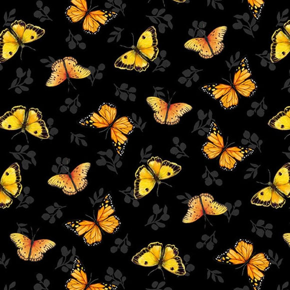 Wilmington Prints Sunflower Splendor Butterfly Toss Black  3023-83329-985