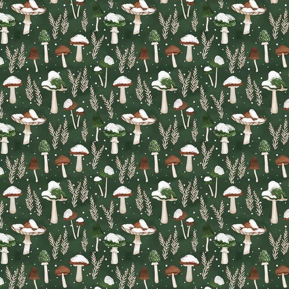 Wilmington Prints Woodland Snowmen - Mushrooms All Over Green 3017-27739-772