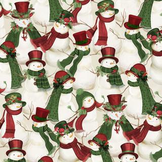 Wilmington Prints Woodland Snowmen - Packed Snowmen Cream  3017-27734-273