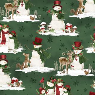 Wilmington Prints Woodland Snowmen - Scenic Snowmen Green 3017-27735-773