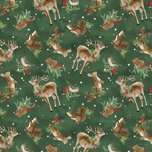 Wilmington Prints Woodland Snowmen - Woodland Critters Toss Green 3017-27737-727