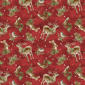Wilmington Prints Woodland Snowmen - Wooeland Critters Ross  Red  3017-27737-327