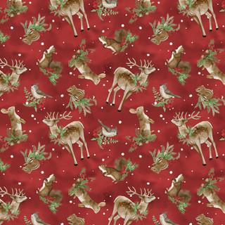 Wilmington Prints Woodland Snowmen - Wooeland Critters Ross  Red  3017-27737-327