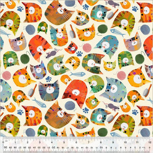 Windham Fabrics Fur-ever Friends Silly Kitty Ivory 54530D-3