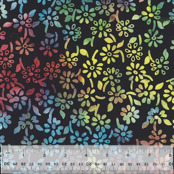 Windham Fabrics JDJ Forever Spring Daisies Black  Batik Cotton 3722Q-X