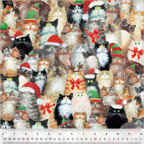 Windham Fabrics Meowy Christmas Cats in Hats Multi 54484-3