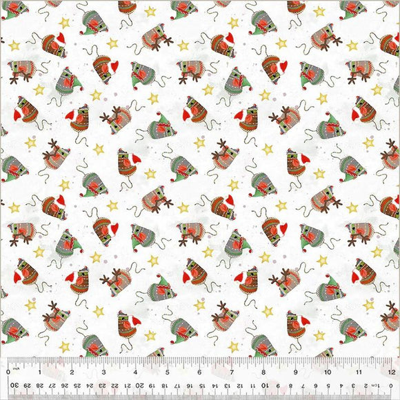 Windham Fabrics Meowy Christmas  Jolly Mice White 54486-1