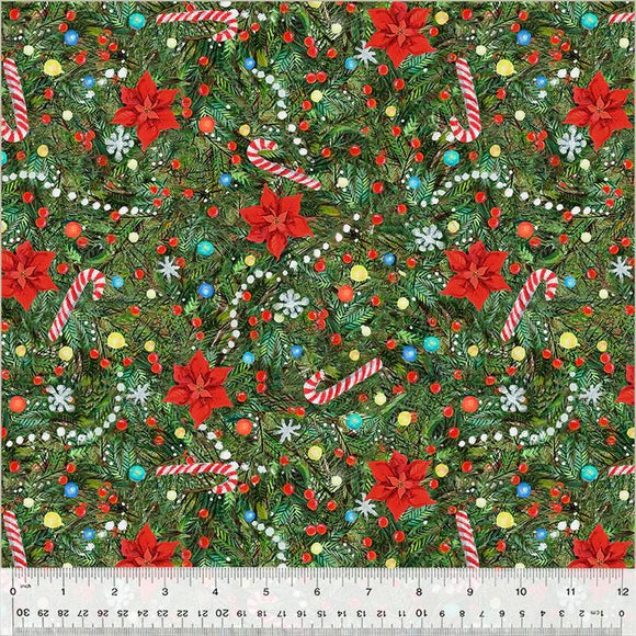 Windham Fabrics Meowy Christmas Trim the Tree Pine  54485-2