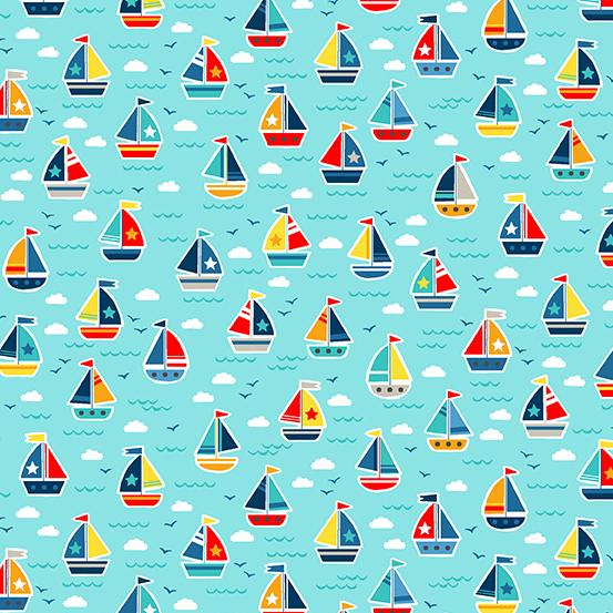 Andover Fabrics Pool Party Boats Turquoise TP-2439-T