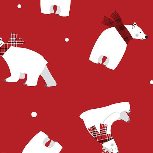 Benartex Fabric Winter Comfort Flannel Polar Bear Fun  Red 12768F10B