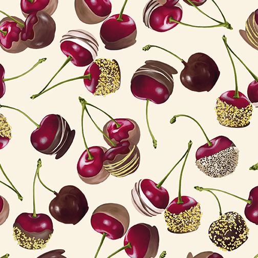 Benartex Fabrics Chololicious Chocolate Cherries Cream  0985007B