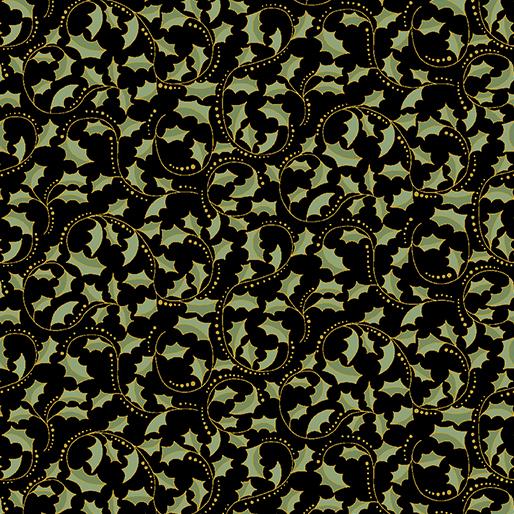Benartex Fabrics Golden Leaf Scroll Ebony 2657M-98