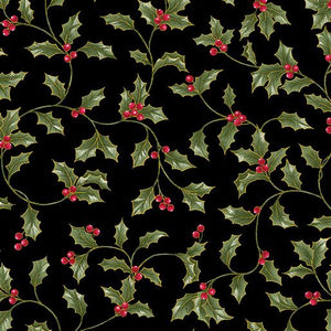 Benartex Fabrics Holly and Berries  Black  13464M-12