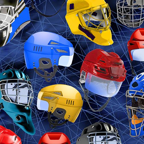 Benartex Fabrics Power Play Hockey Helmets Dark Blue 1245355B