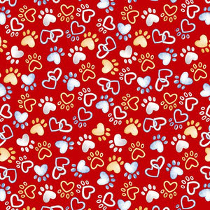 Benartex Fabrics Think Pawsitive Pawfect Paws Red 0972710B