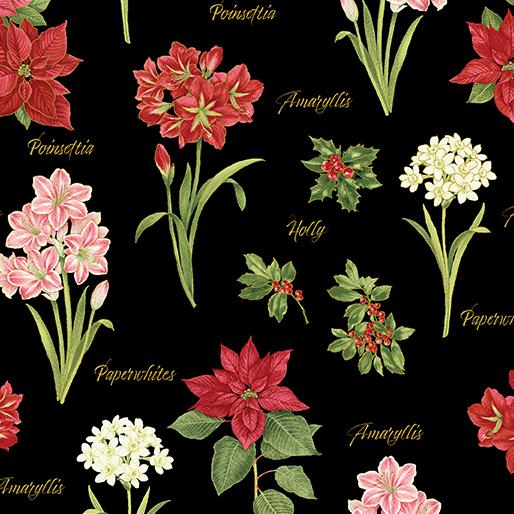 Benartex Fabrics Winter  Botanical Black  13462M-12