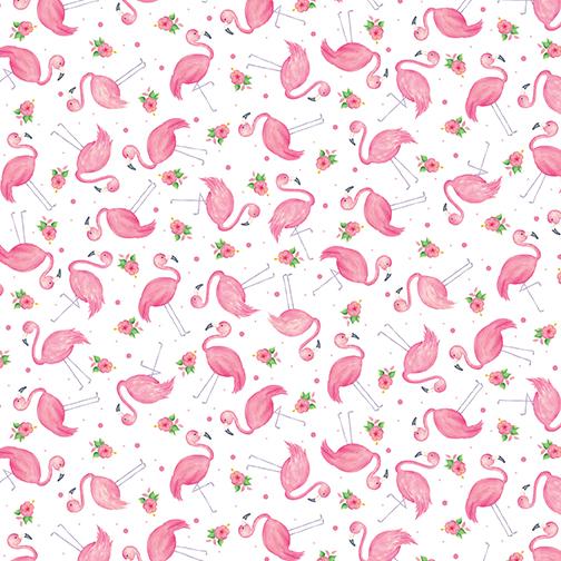 Benartex Fun in the Sun Mini Flamingos White 1259509B
