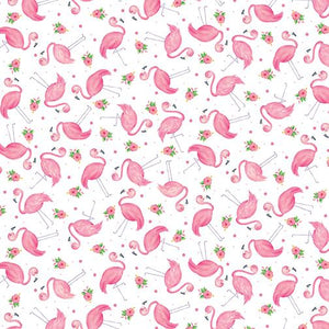 Benartex Fun in the Sun Mini Flamingos White 1259509B