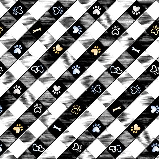 Benartex Fabrics Think Positive Puppy Lane Plaid Black 0972812B