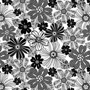 Blank Quilting Corp. Blacktie Mod Flower Black/White 108" wide 1494-19