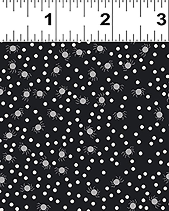 Clothworks Fabric Little Miss Spiders Black Y3526-3