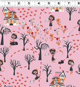 Clothworks Fabric Little Miss Story Pink Y3522-42