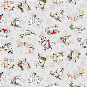Clothworks Fabrics From the Heart Animal Friends Mist Gray Y3358-116