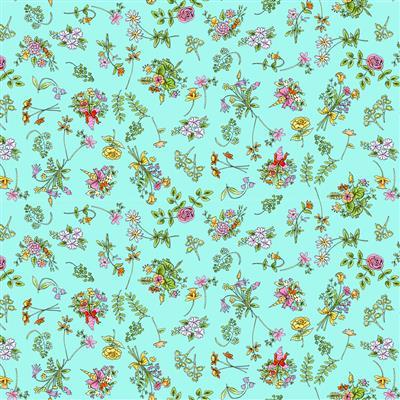 Clothworks Fabrics From the Heart Floral Light Turquoise Y3359-100