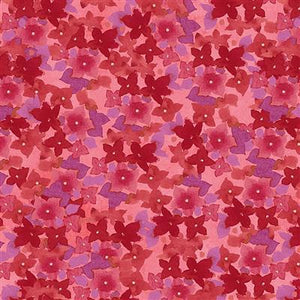 Clothworks Painted Patchwork Violets Dark Coral Y3379-40