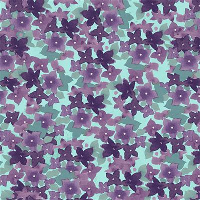 Clothworks Painted Patchwork Violets Light Aqua Y3379-32