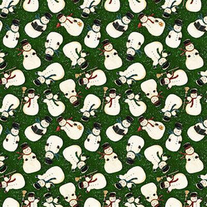 Clothworks Snovalley Digital Tossed Snowmen Dark Forest  Y3870-113