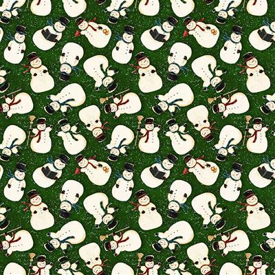 Clothworks Snovalley Digital Tossed Snowmen Dark Forest  Y3870-113