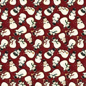 Clothworks Snovalley Digital Tossed Snowmen Dark Red  Y3870-83