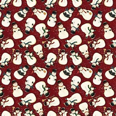 Clothworks Snovalley Digital Tossed Snowmen Dark Red  Y3870-83