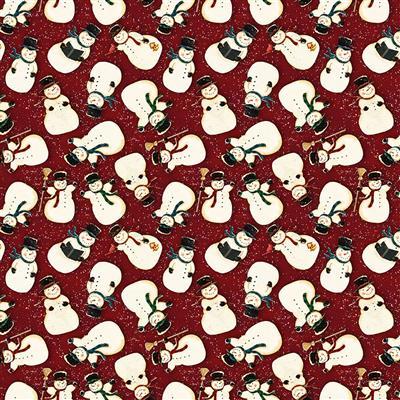Clothworks Snovalley Digital Tossed Snowmen Dark Red  Y3870-83