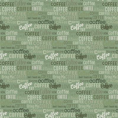 Clothworks Yay! Coffee! Words  Light  Forest  Y3657-112