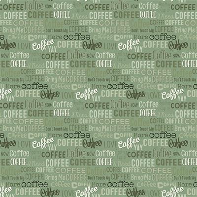 Clothworks Yay! Coffee! Words  Light  Forest  Y3657-112