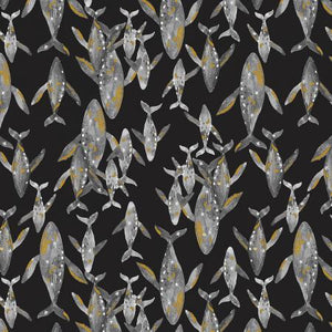 Cotton & Steel Cosmic Sea Golden Whale Nightfall Metallic CC401-NI2M