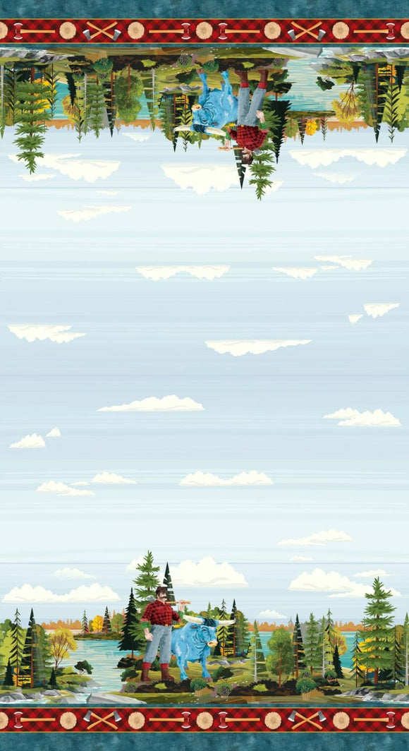 Clothworks Quilt Minnesota 2024 Double Border Paul Bunyan Light Sky Y4172-97