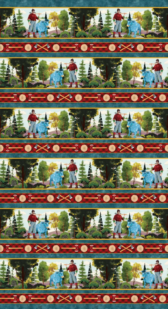 $15.49 * PREORDER* Clothworks Quilt Minnesota 2024 Pictoral Stripe Paul Bunyan Y4174-104